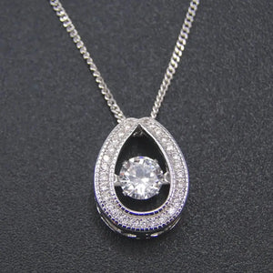 925 Silver Dancing Diamond CZ Horseshoe Pendant Necklace