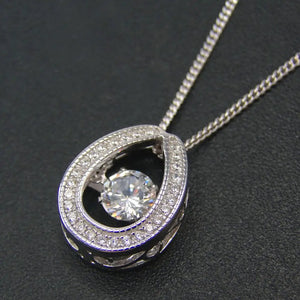 925 Silver Dancing Diamond CZ Horseshoe Pendant Necklace