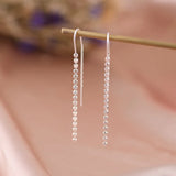 925 Silver Tassel Drop Earrings Women Minimalism Line Jewerlry