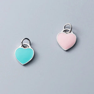 925 Silver Heart Charm Pink/Blue Drop Pendant DIY Jewelry