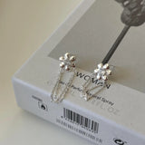 925 Silver Chain Tassel Daisy Flowers Earrings CZ Long Earrings for Women