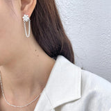925 Silver Chain Tassel Daisy Flowers Earrings CZ Long Earrings for Women