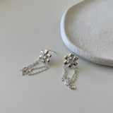 925 Silver Chain Tassel Daisy Flowers Earrings CZ Long Earrings for Women