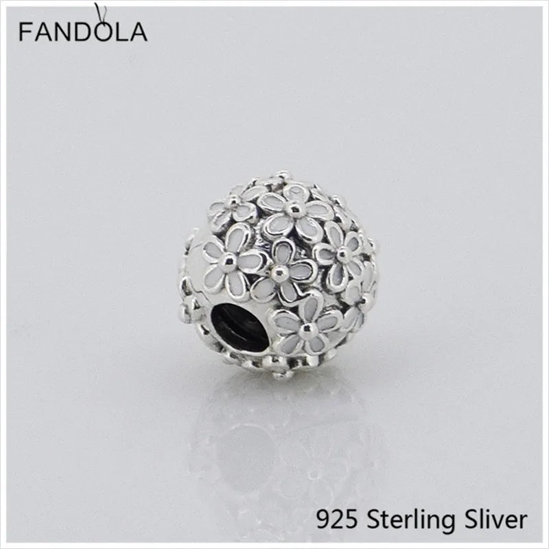 925 Silver Daisy Meadow Clip, Enamel Charm DIY Bracelet Bead Jewelry