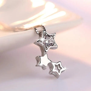 925 Silver CZ Crystal Star Pendant Necklace Women Wedding Party Gift