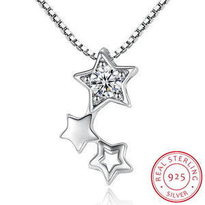 925 Silver CZ Star Pendant Necklace Women Choker