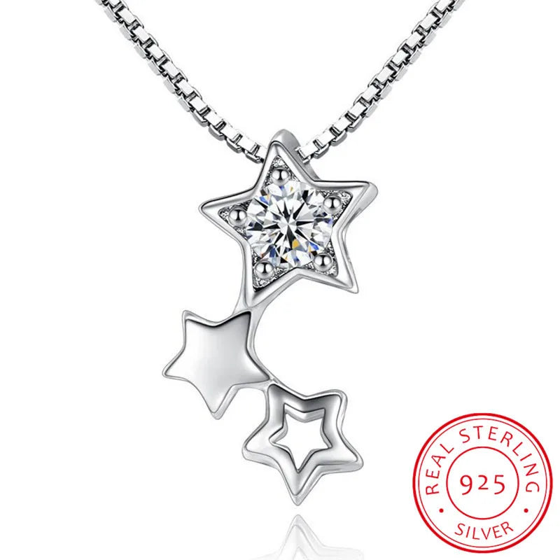 925 Silver CZ Star Pendant Necklace Women Choker