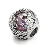 925 Silver Daisy Meadow Pink/Clear CZ Beads Charms Fit Bracelet DIY