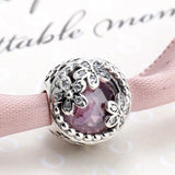 925 Silver Daisy Meadow Pink/Clear CZ Beads Charms Fit Bracelet DIY