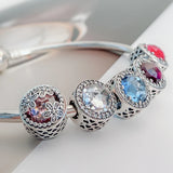 925 Sterling Silver Daisy Meadow Pink Clear CZ Beads Charms Bracelets DIY