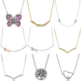 925 Silver Pink Butterfly Pan Necklace Women Wedding Gift