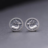 925 Silver Deer Compact Stud Earrings Punk Vintage Jewelry