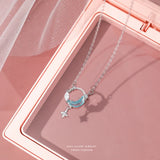 925 Silver Zircon Star Moon Pendant Necklace Gift Jewelry