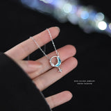 925 Silver Zircon Star Moon Pendant Necklace Gift Jewelry