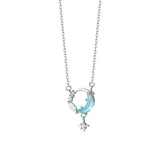 925 Silver Zircon Star Moon Pendant Necklace Gift Jewelry