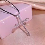 925 Silver Cross Zircon Pendant Chain Bright Medieval Necklace