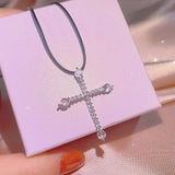 925 Silver Cross Zircon Pendant Chain Bright Medieval Necklace