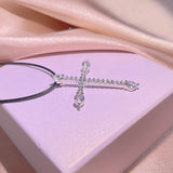 925 Silver Cross Zircon Pendant Chain Bright Medieval Necklace