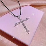 925 Silver Cross Zircon Pendant Chain Bright Medieval Necklace