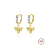 925 Silver CZ Hoop Earrings with Bee Dangle