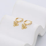 925 Silver CZ Hoop Earrings with Bee Dangle