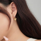 925 Silver CZ Hoop Earrings with Bee Dangle