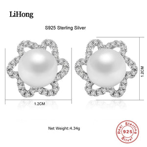 925 Silver Delicate Earrings, Pearl & Clear CZ Studs Wedding Jewelry