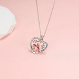 925 Silver Flamingos Heart Pendant Necklace Always with You Jewelry