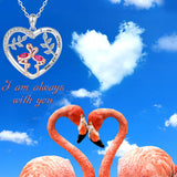 925 Silver Flamingos Heart Pendant Necklace Always with You Jewelry