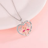 925 Silver Flamingos Heart Pendant Necklace Always with You Jewelry