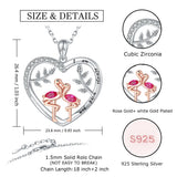 925 Silver Flamingos Heart Pendant Necklace Always with You Jewelry