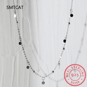 925 Silver Bead Discs Choker Necklace Women Party Clavicle Chain Necklace