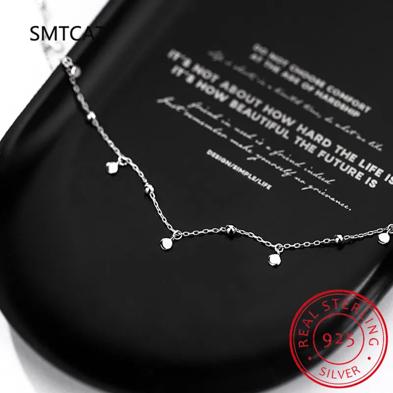 925 Silver Bead Discs Choker Necklace Women Party Clavicle Chain Necklace