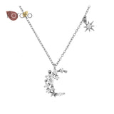 925 Silver Demon Eye/Crystal Moon Pendant Necklace Zircon Jewelry