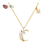 925 Silver Demon Eye/Crystal Moon Pendant Necklace Zircon Jewelry