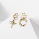 925 Silver CZ Drop Earrings Women Star Moon Asymmetric