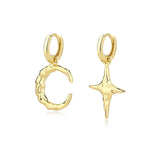 925 Silver CZ Drop Earrings Women Star Moon Asymmetric