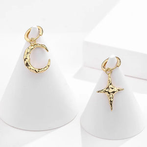 925 Silver CZ Drop Earrings Women Star Moon Asymmetric