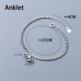 925 Sterling Silver Diamond-Cut Round Bead Ball Chain Anklets