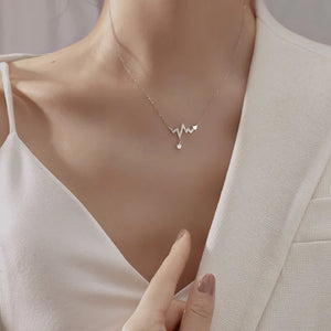 925 Silver Diamond Heartbeat Necklace for Women Clavicle Chain