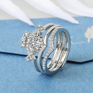 925 Silver Diamond Open Rings Set Women Wedding Bridal Jewelry Accessories