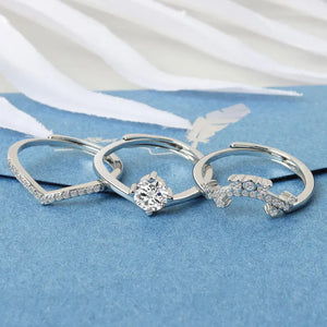 925 Silver Diamond Open Rings Set Women Wedding Bridal Jewelry Accessories