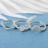 925 Silver Diamond Open Rings Set Women Wedding Bridal Jewelry Accessories