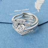 925 Silver Diamond Open Rings Set Women Wedding Bridal Jewelry Accessories