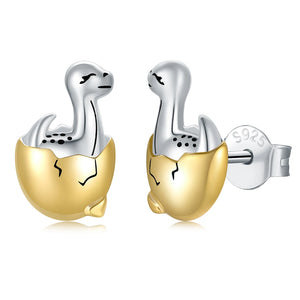 925 Silver Dinosaur Egg Stud Earrings Animal Jewelry Gift