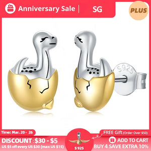 925 Silver Dinosaur Egg Stud Earrings Animal Jewelry Gift