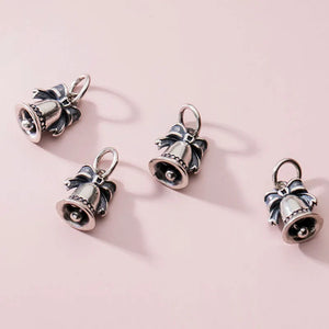 925 Silver Distressed Bow Wind Chime Bell Pendant Christmas Charms