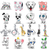 925 Sterling Silver Dog Paw Print Beads Cat Animal Charm Fit Pendant Bracelets