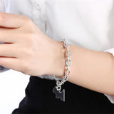 925 Silver Dog Tag Charm Bracelet Lobster Clasp