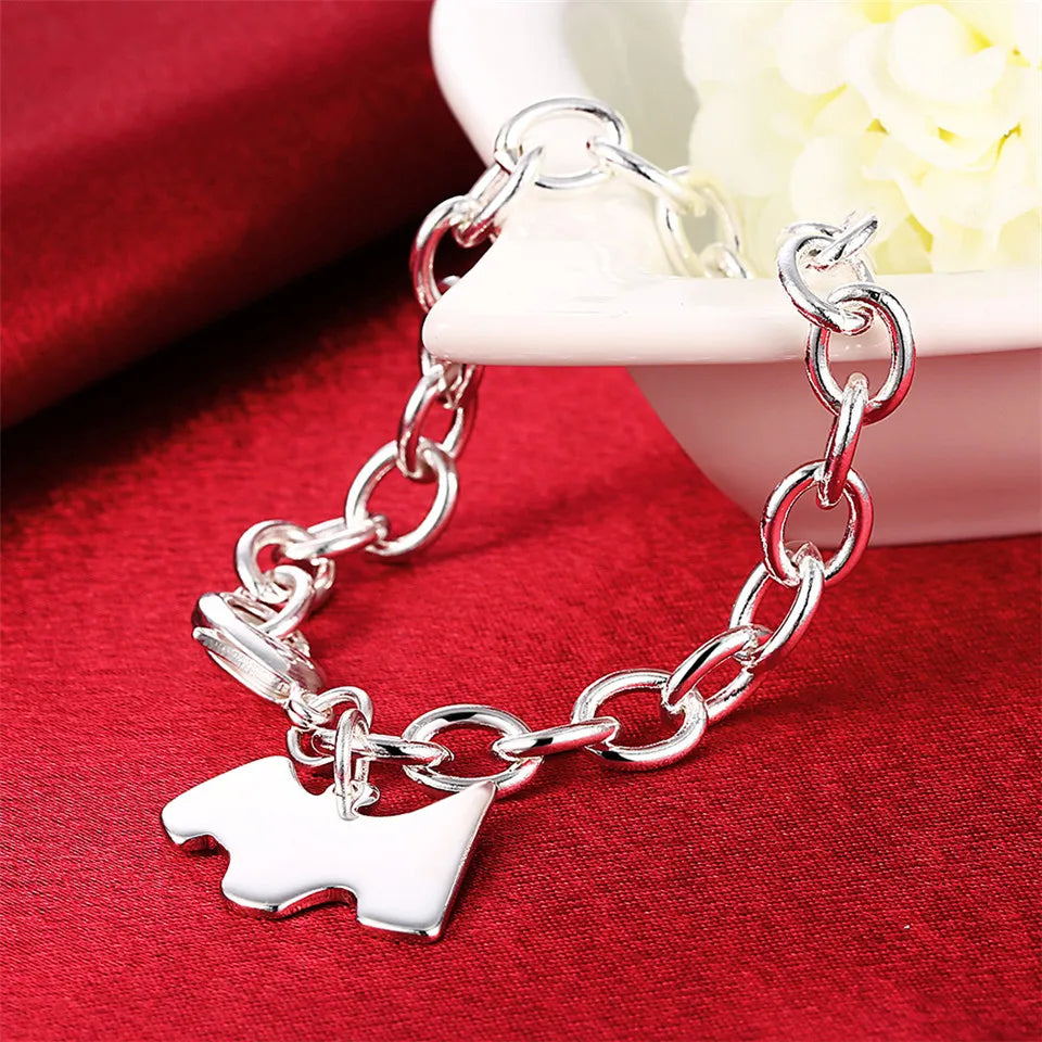 925 Silver Dog Tag Charm Bracelet Lobster Clasp